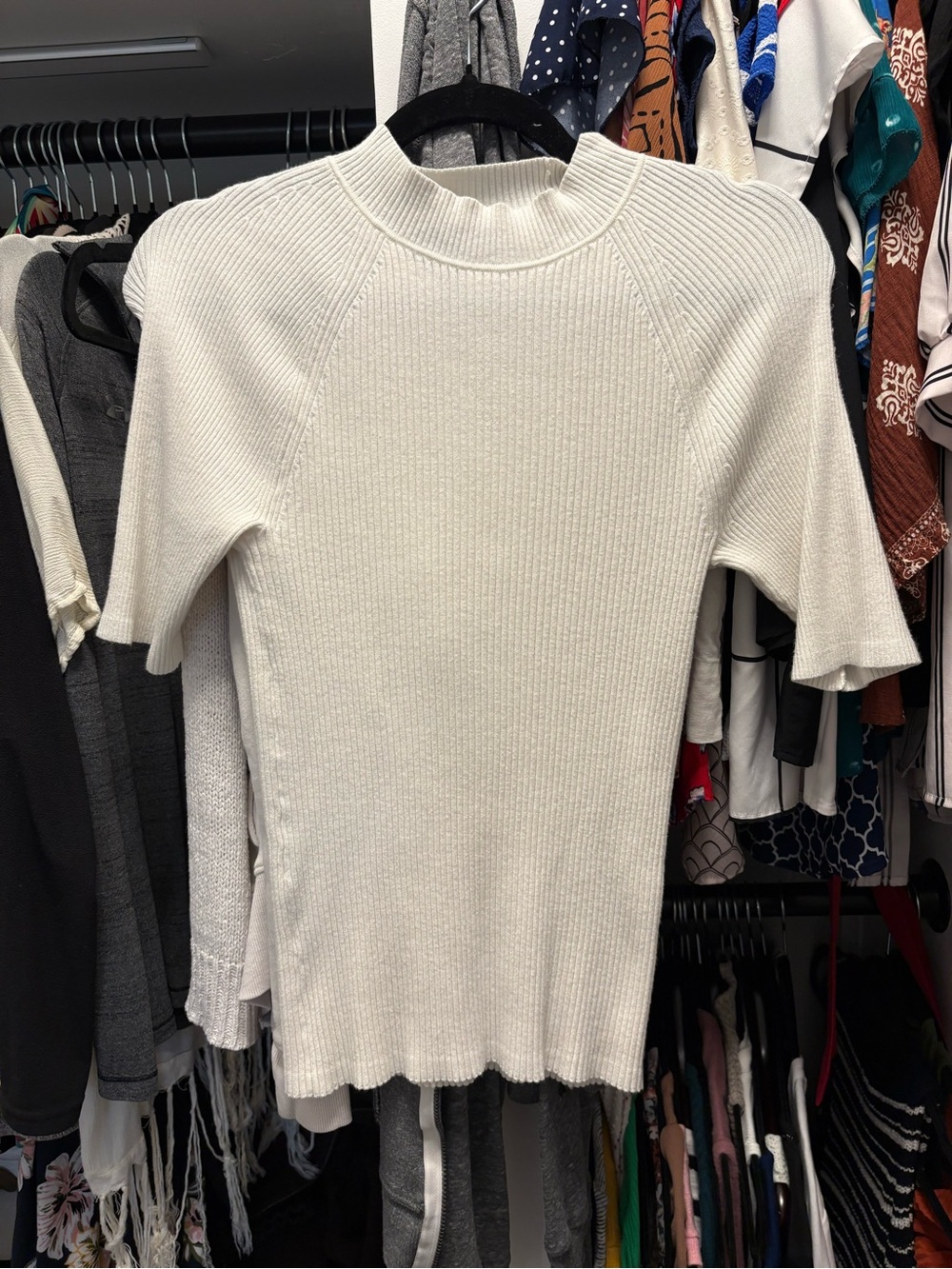 Banana Republic Cream Ribbed Short-Sleeve Knit Top